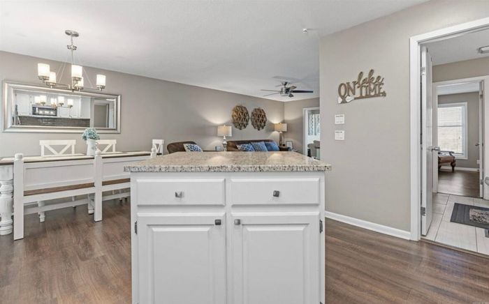 Kitchen island open to the living room