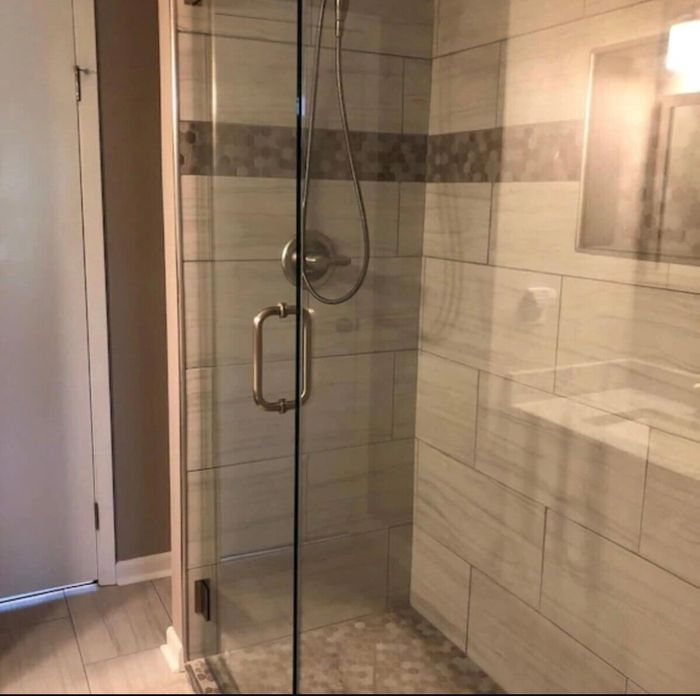 Glass walk-in tile shower